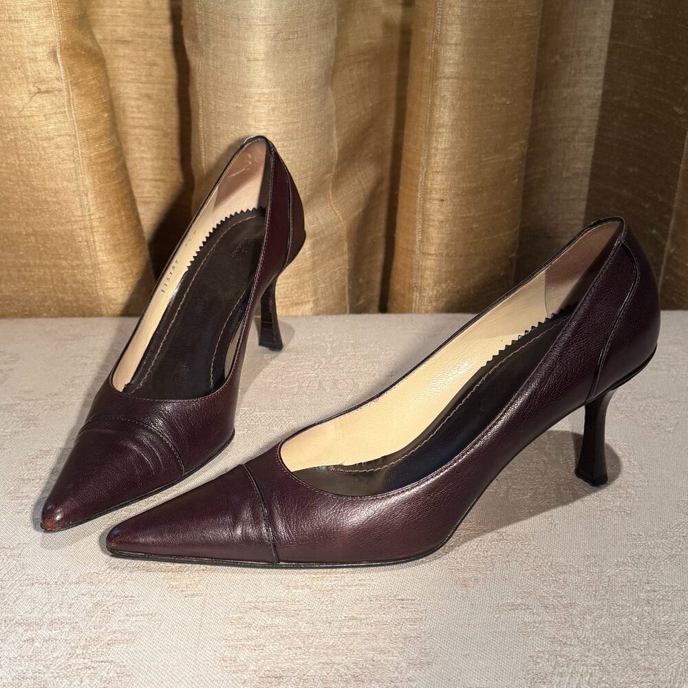 Gucci 115157 Brown Leather Pumps Pointed Toe Size 7.5 Shoes - Picture 8 of 16